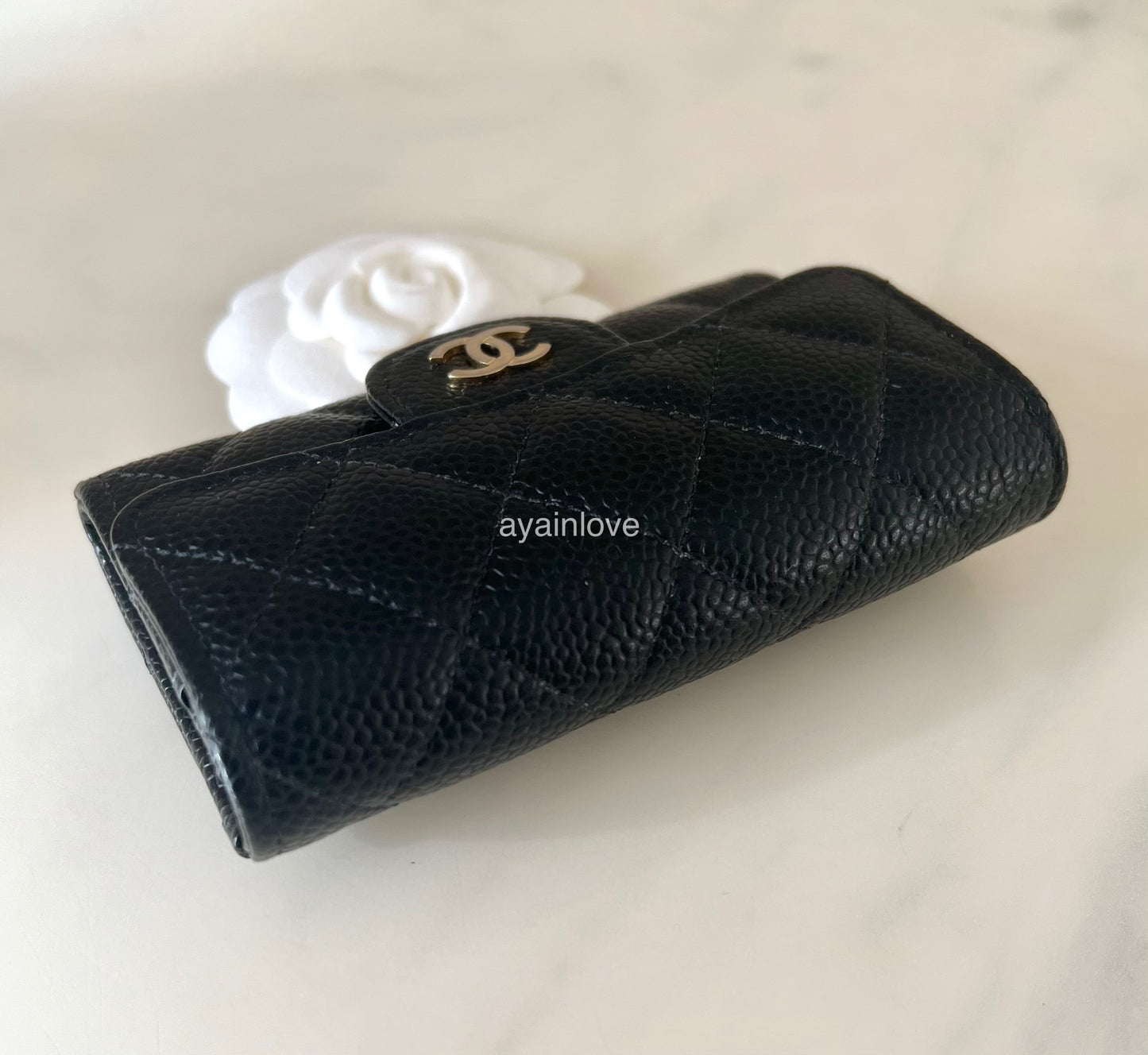 CHANEL Black Caviar Small Snap Card Holder Gold Hardware