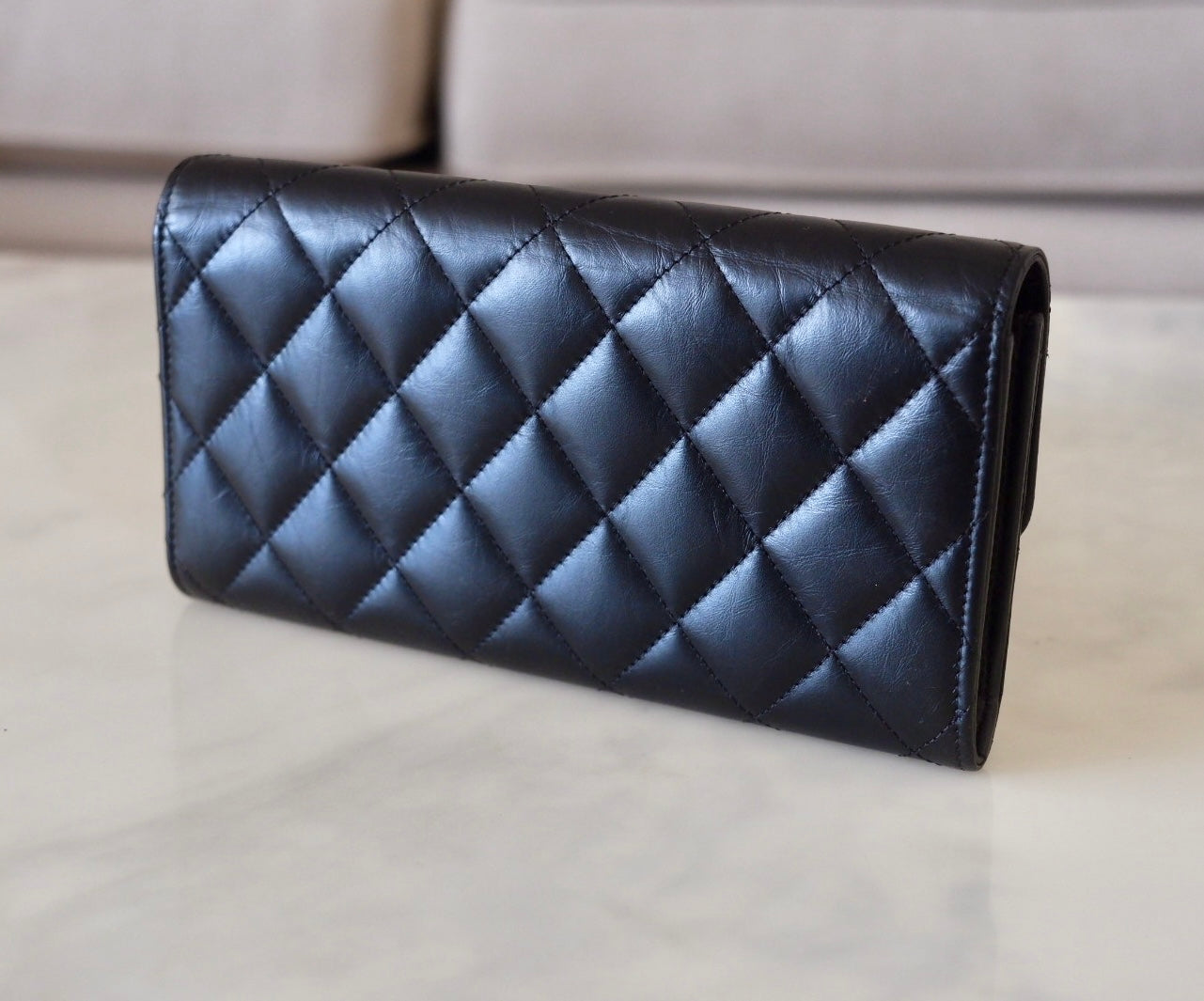 CHANEL Classic Black Calfskin Reissue 2.55 Long Clutch Flap Wallet Gold Hardware