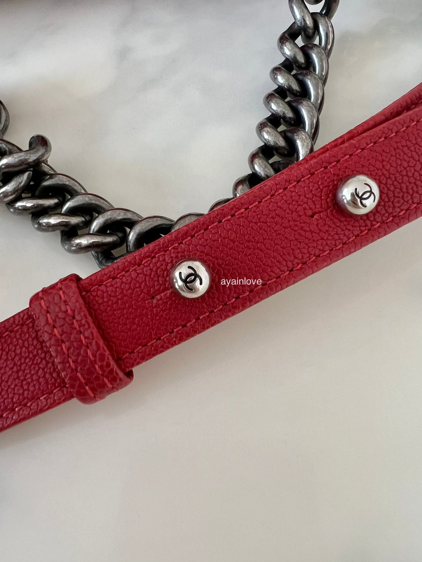 CHANEL Red Caviar Quilted Old Medium Boy Flap Bag Ruthenium Hardware