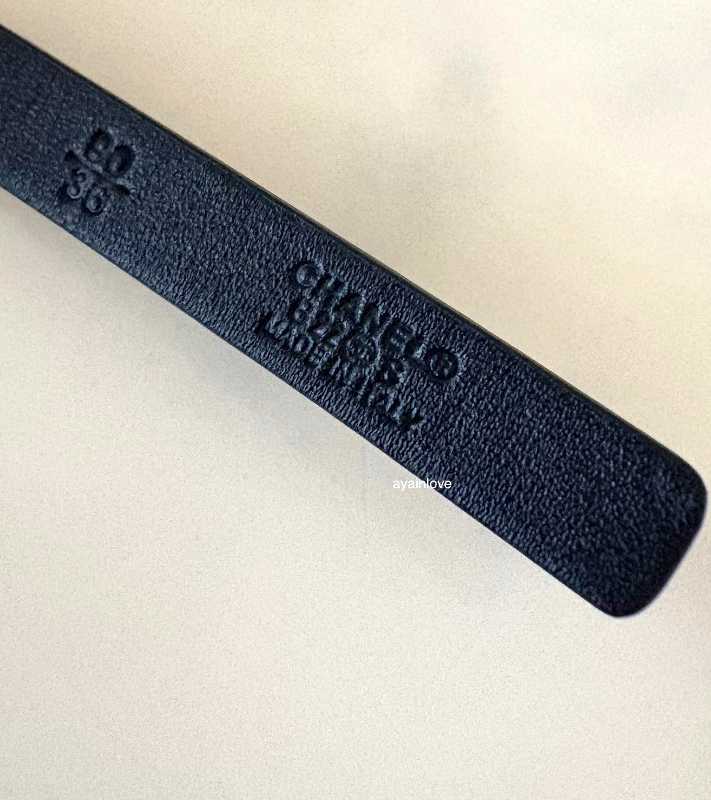 CHANEL 22B Black Interlaced Chain Leather Belt Size 90 Gold Hardware