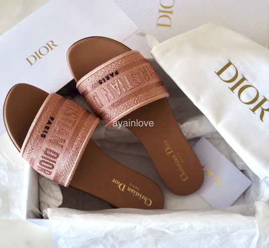 DIOR Pink Rose Des Vents Dway Embroided Slides Sandals Size 38
