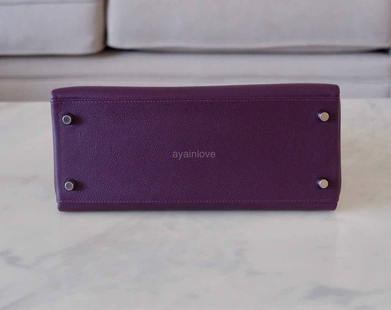 HERMES Kelly 28 Retourne Cassis Evercolor Palladium Hardware U Stamp