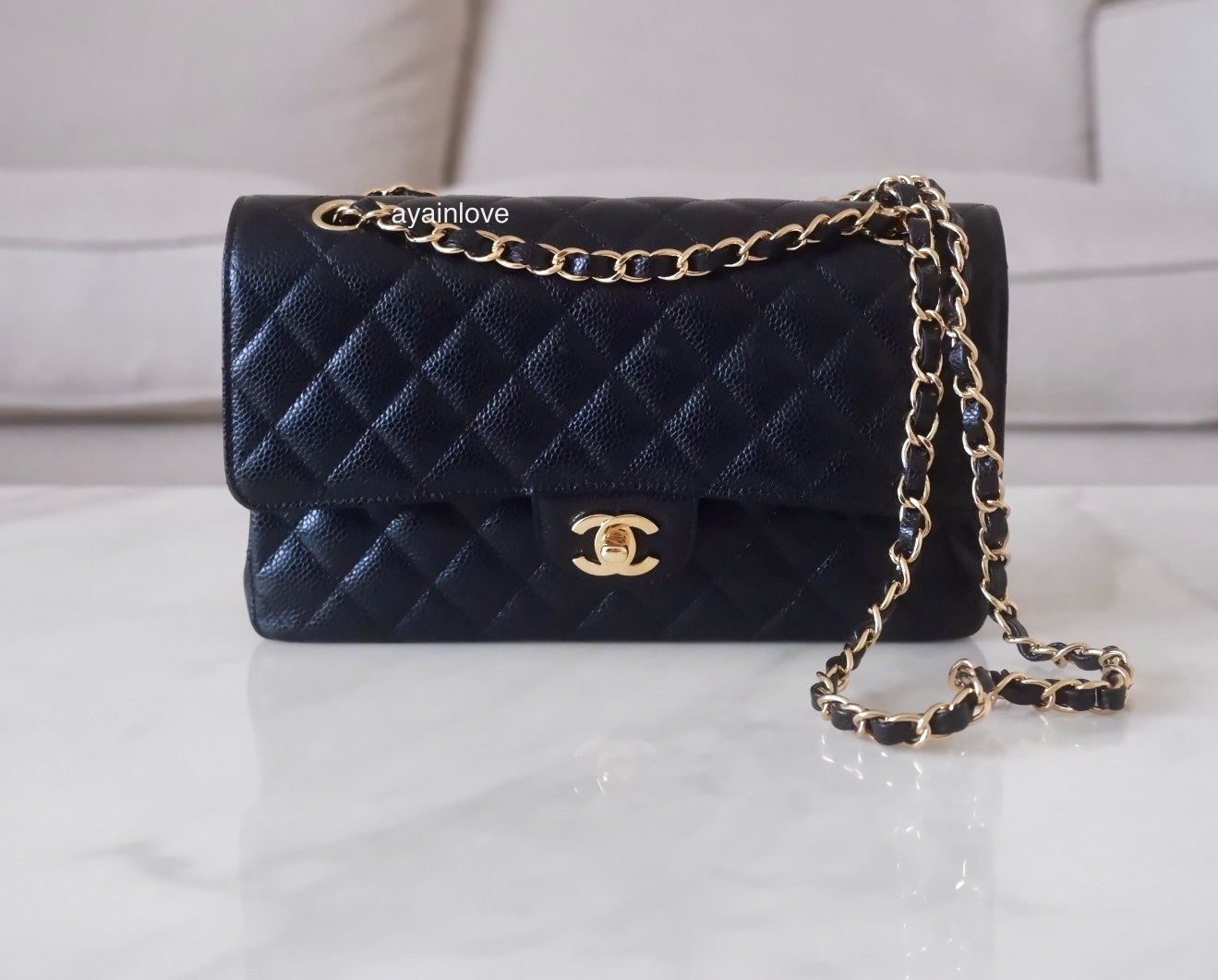 Chanel Classic Flap Bag Medium Black Caviar Gold Hardware