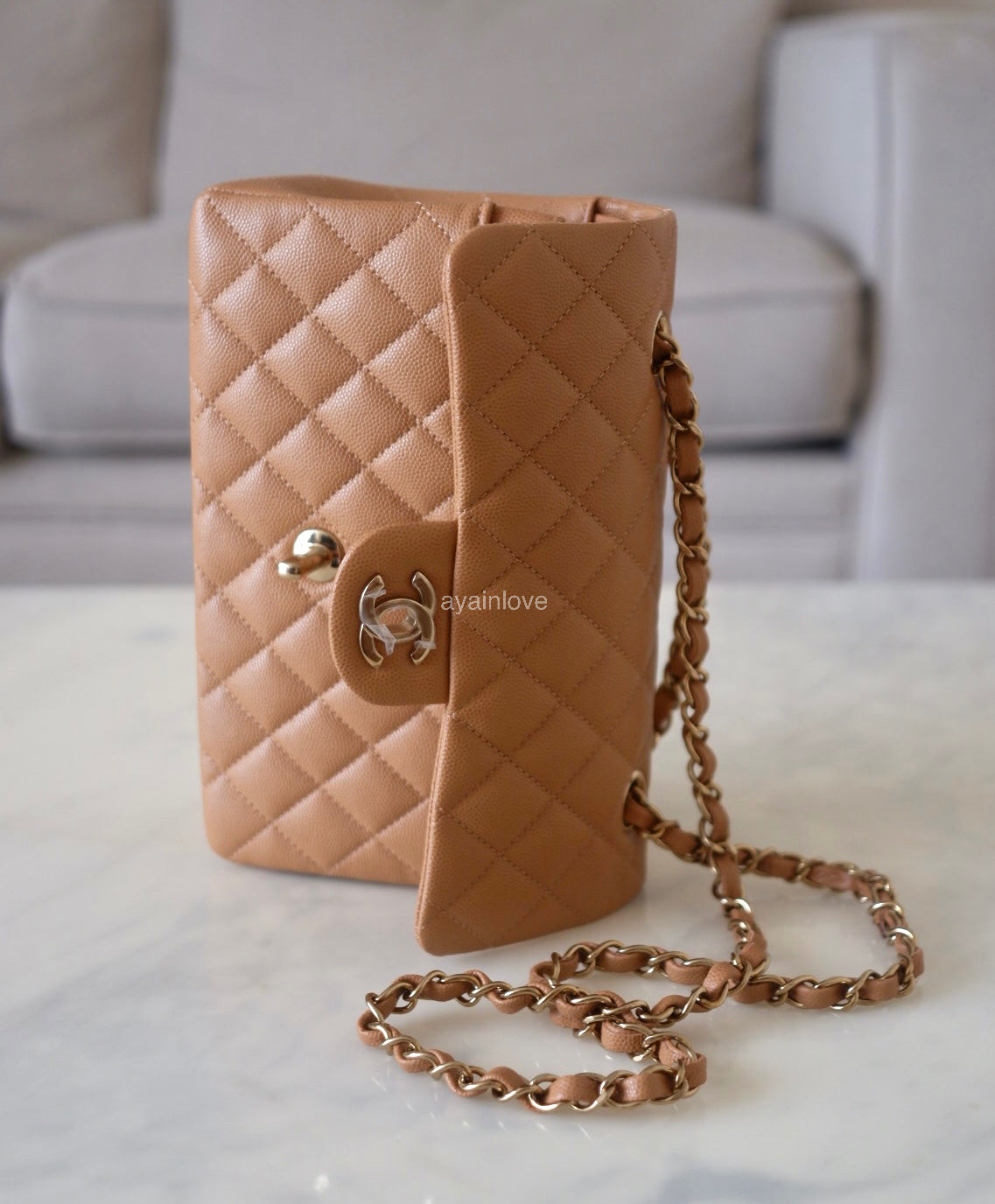 CHANEL 23P Dark Beige Caviar Small Classic Flap Light Gold Hardware