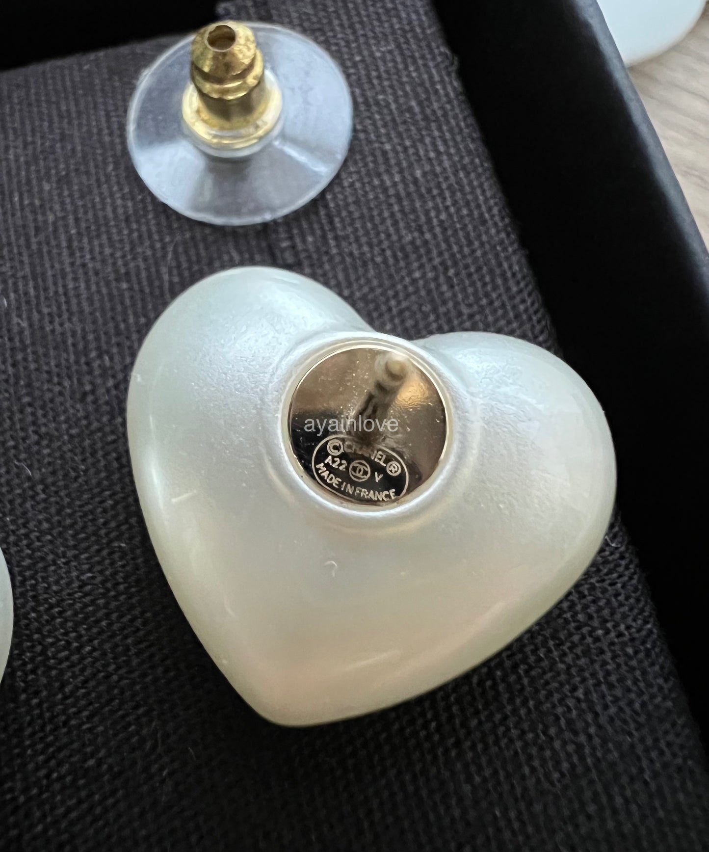 CHANEL Heart Pearl Crystal CC Stud Earrings Light Gold Hardware