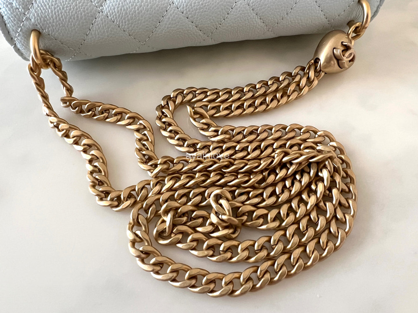 CHANEL 24P Sweetheart Light Blue Caviar Wallet on Chain Brushed Gold Hardware