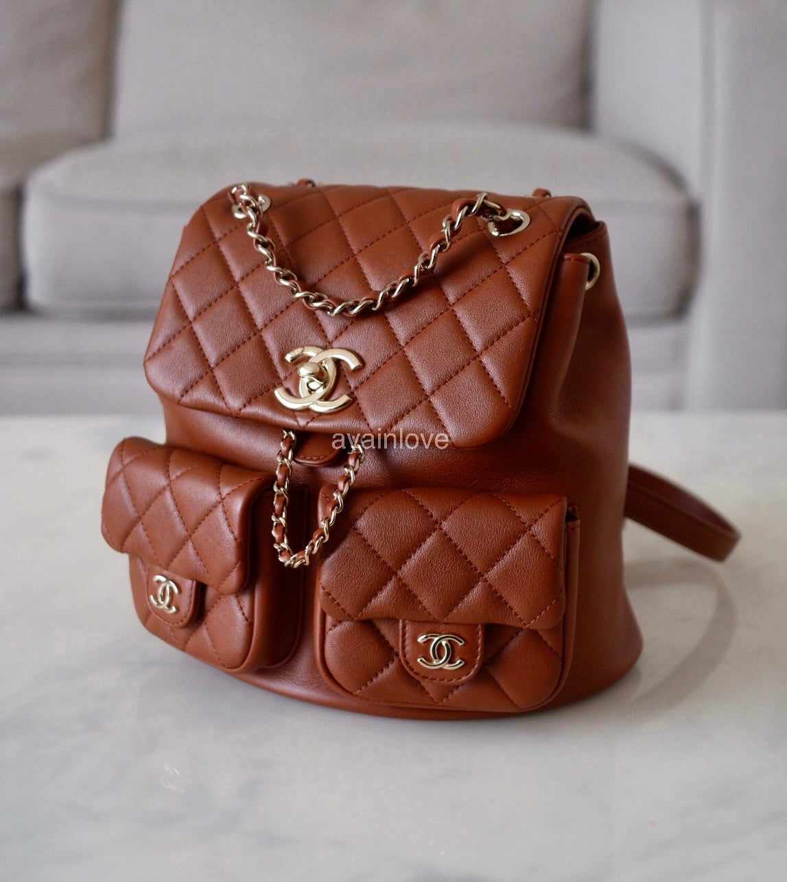 chanel brown leather backpack CHANEL Mini Duma Dark Brown Drawstring Double Pocket Backpack Microchi – AYAINLOVE CURATED LUXURIES