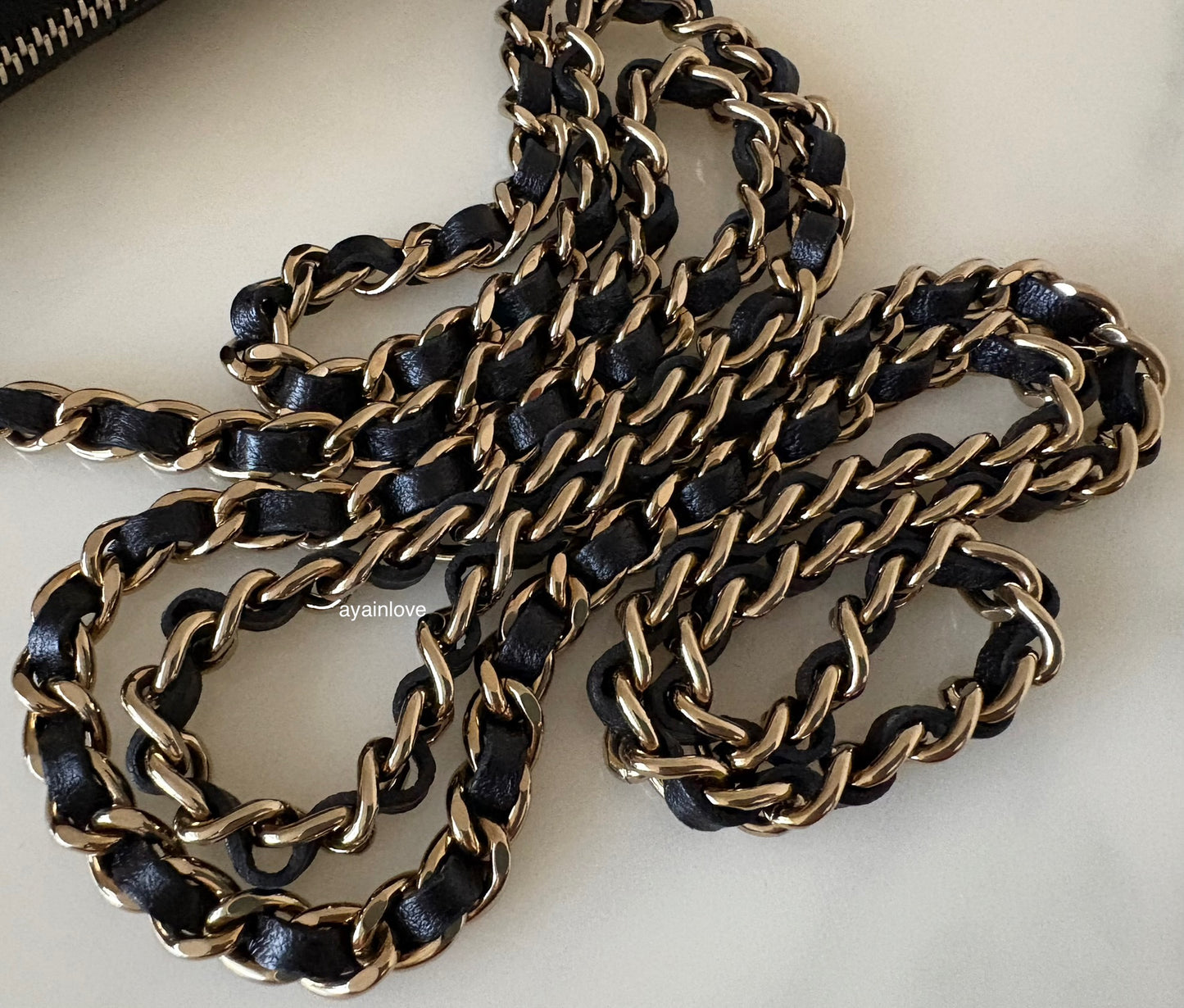 CHANEL Small Black Lambskin Zip Clutch on Chain Camera Bag Light Gold Hardware