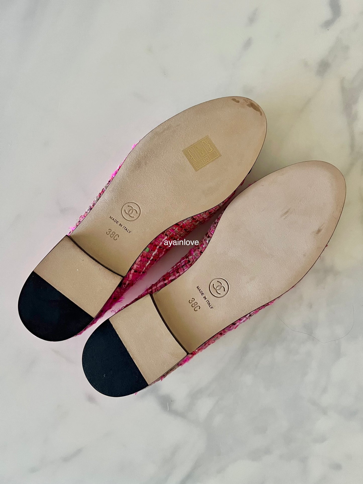 CHANEL CC Pink Multicolour Tweed Ballet Flat Shoes Size 38 EU