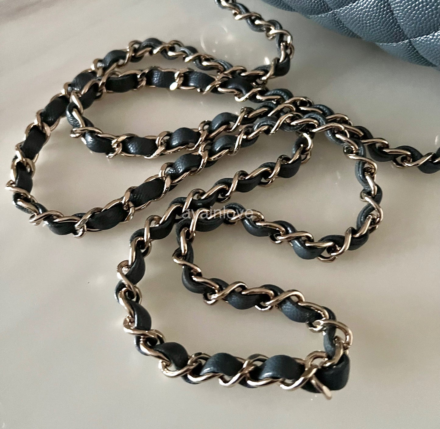 CHANEL 18B Grey Caviar Rectangular Mini Flap Bag Light Gold Hardware