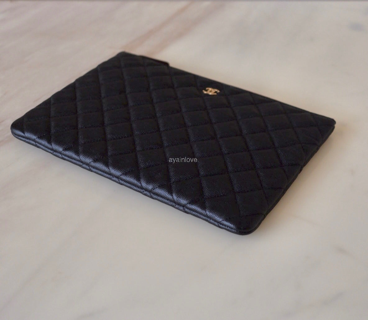 CHANEL Black Caviar Medium O Case Gold Hardware