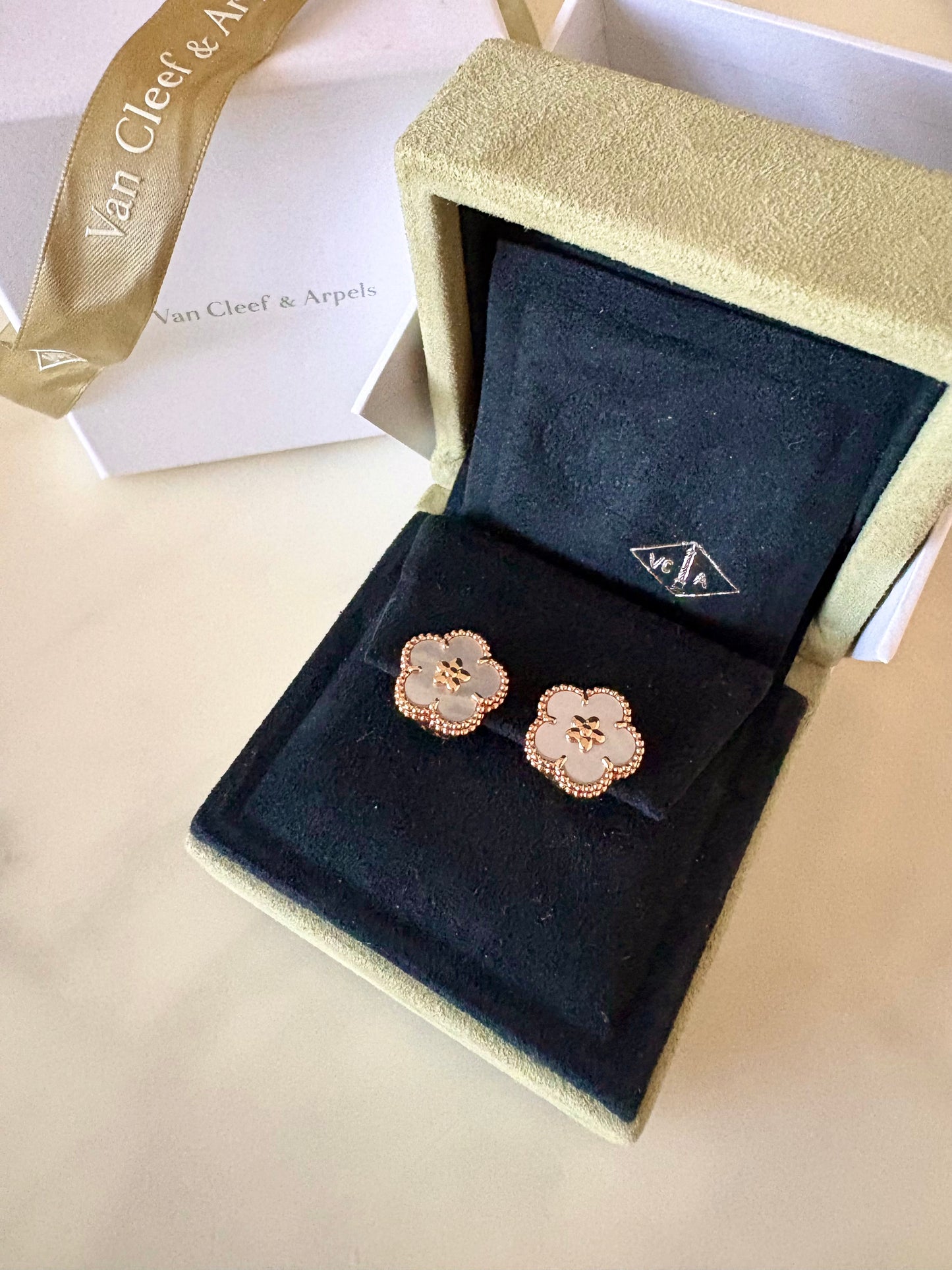 Van Cleef Arpels VCA Lucky Spring Plum Blossom Mother of Pearl 18KT Rose Gold Earrings