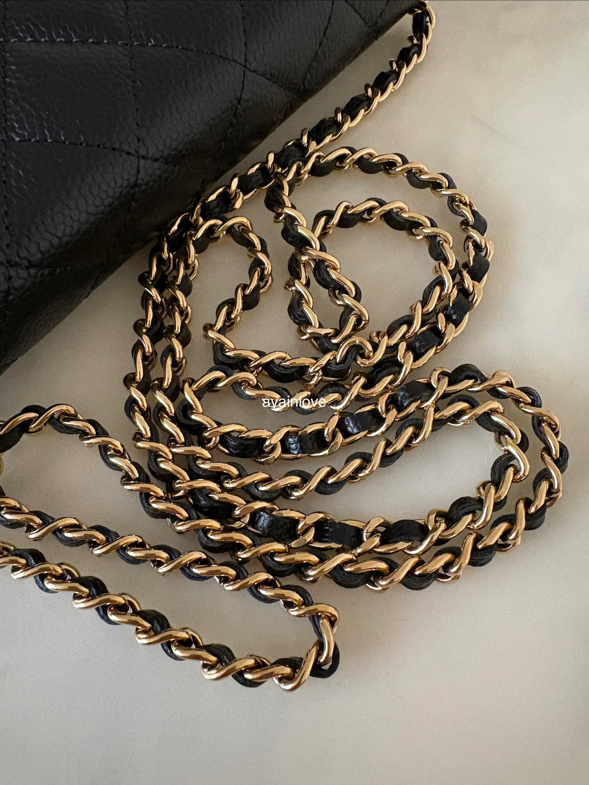 CHANEL Black Caviar Microchipped Classic Wallet On Chain Gold Hardware
