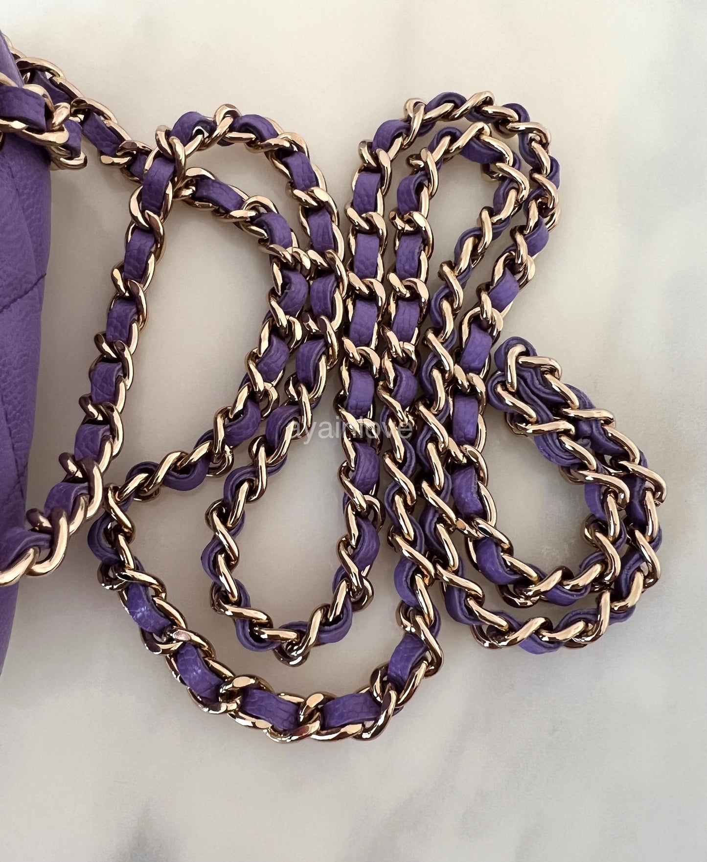 CHANEL 20S Purple Caviar Classic Square Vanity on Chain Light Gold Hardware