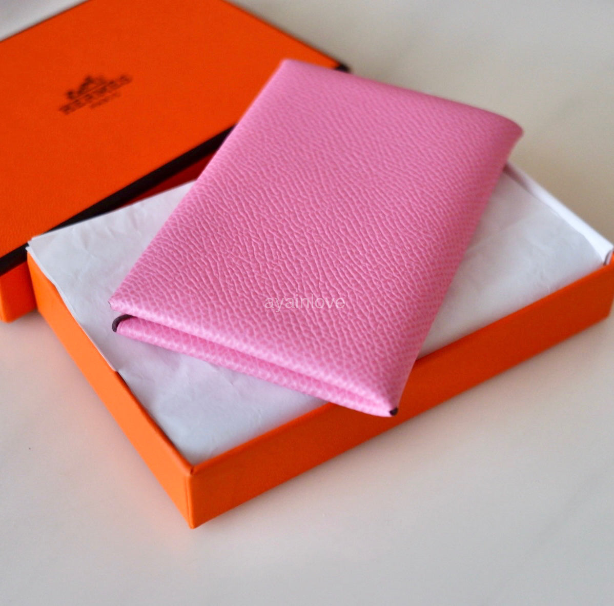 HERMES Calvi Rose Pink Epsom Card Holder Palladium Hardware Z Stamp