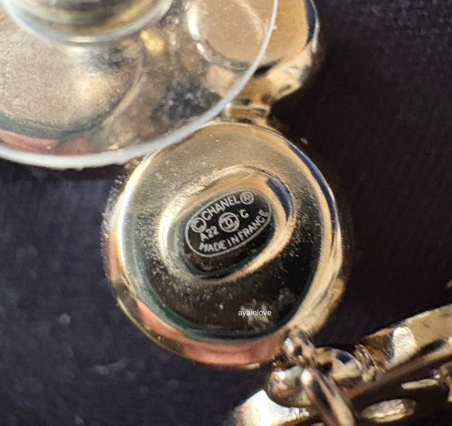 CHANEL 22C CC Crystal Drop Earrings Light Gold Hardware