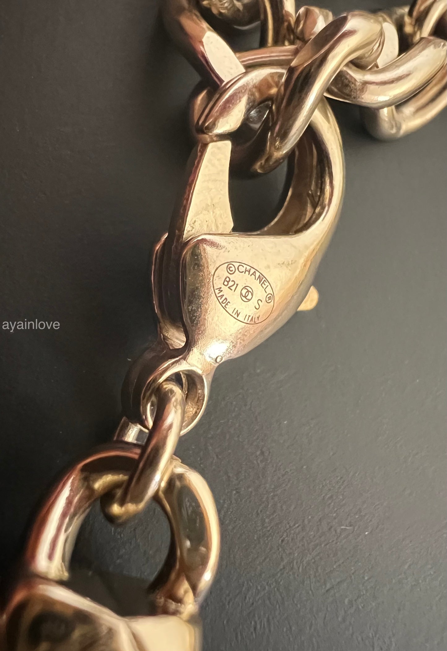 CHANEL 21S CC Turnlock Black Leather Chain Choker Necklace Light Gold Hardware