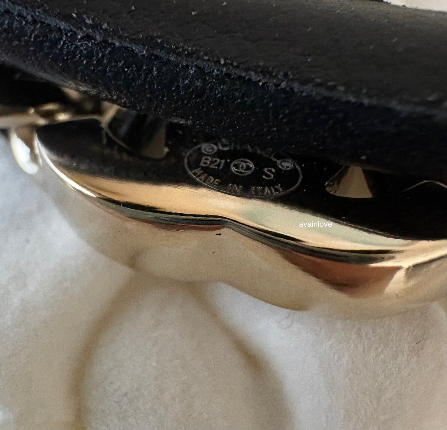 CHANEL Black Interlaced Chain Leather CC Turn Lock Logo Gold Hardware Headband Bandeau