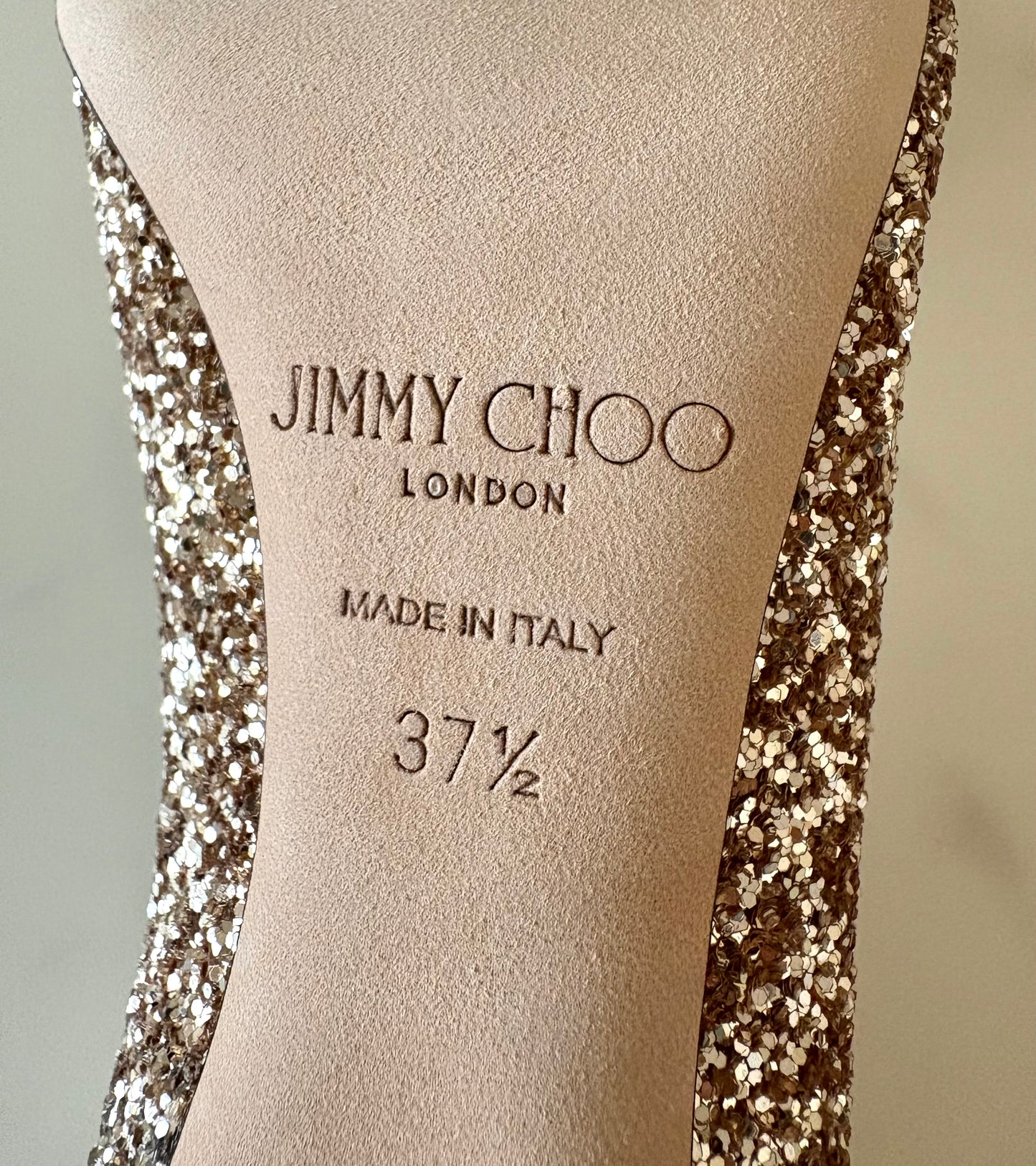 JIMMY CHOO Romy Triple Glitter Degradation Rose Gold, Gold and Silver Pumps Heel Shoes Size 37.5