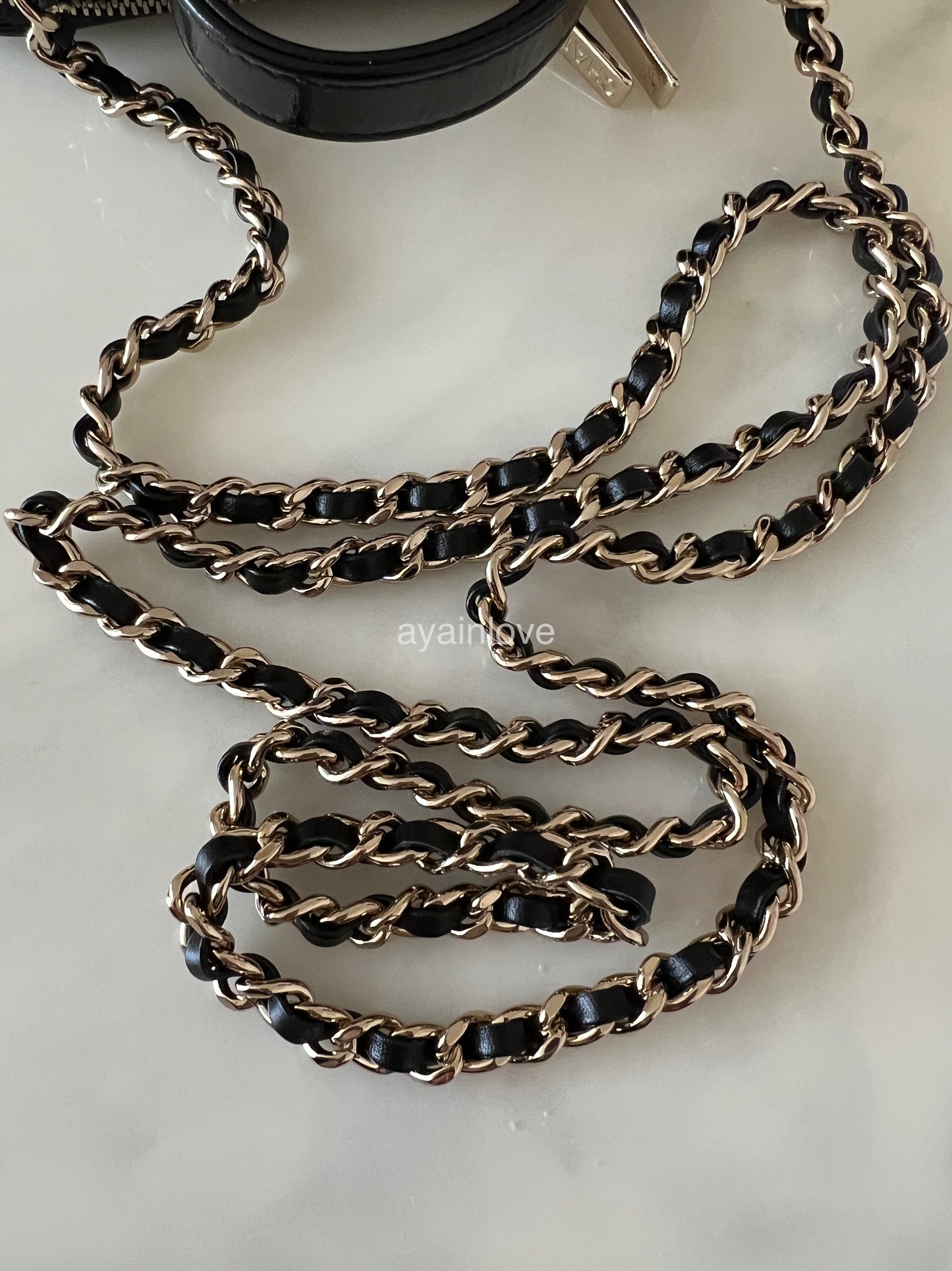 CHANEL Black Patent Quilted Calfskin Mini Vanity Bag on Chain Light Gold Hardware