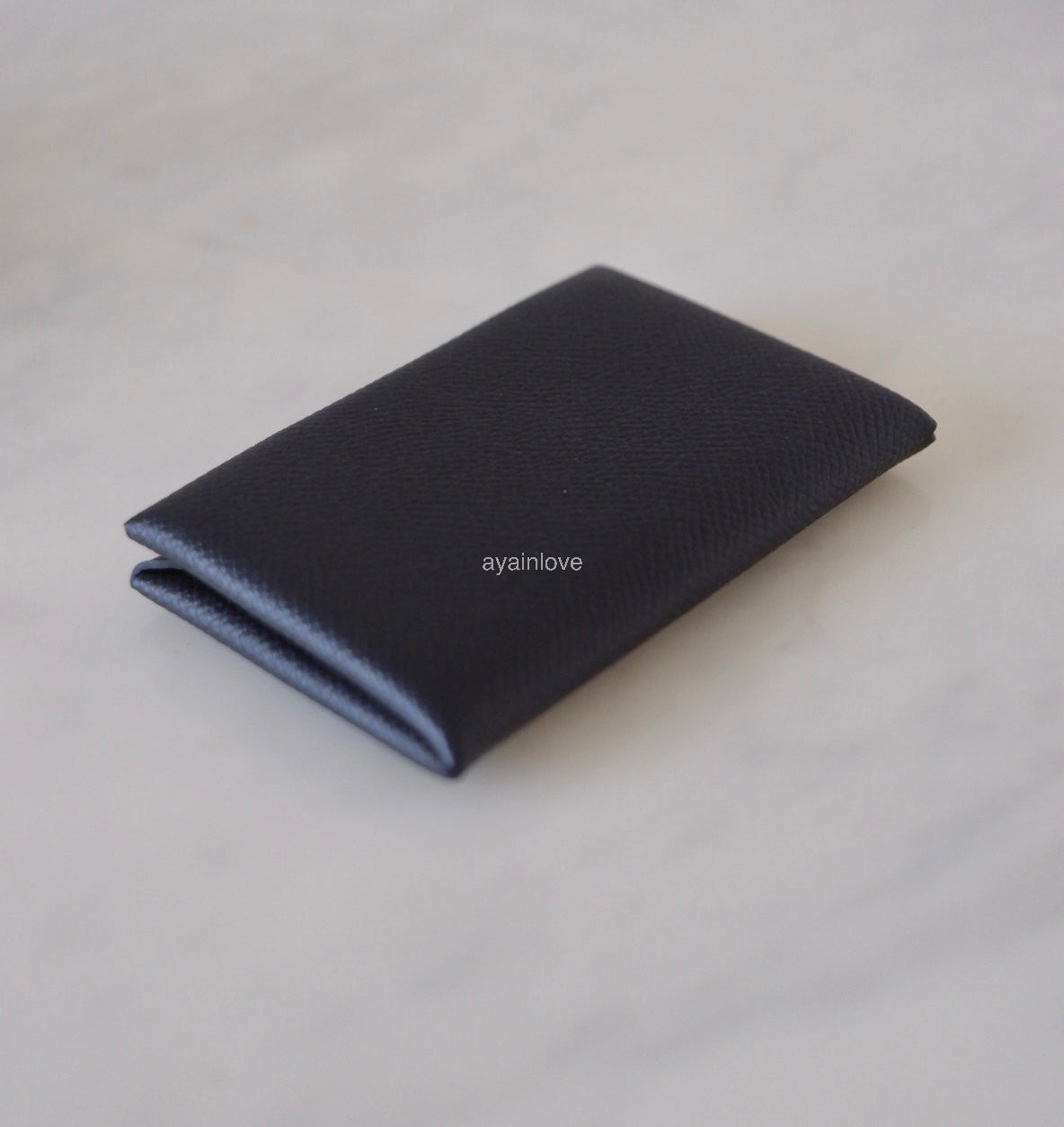 HERMES Calvi Black Noir Epsom Card Holder Palladium Hardware