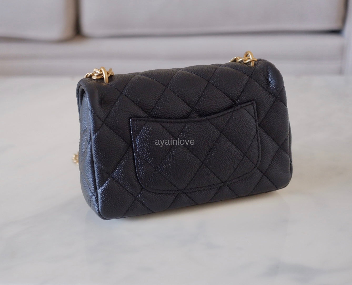 CHANEL 23P Sweetheart Black Caviar Mini Rectangular 19cm Adjustable Chain Brushed Gold Hardware