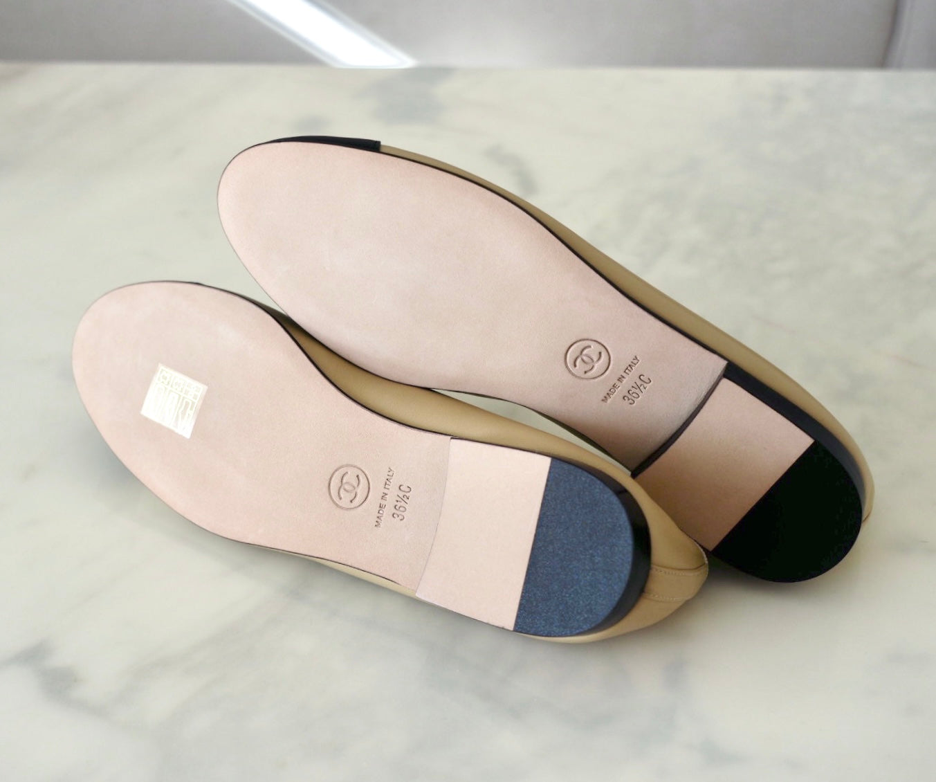 CHANEL Beige Black Classic Ballet Flats Shoes Size 36.5 EU