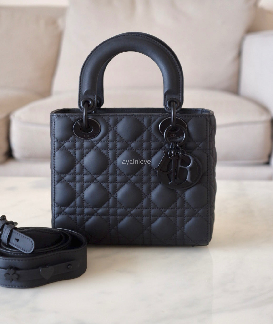 DIOR Small Lady Dior Black Ultramatte Cannage Calfskin My ABCDior
