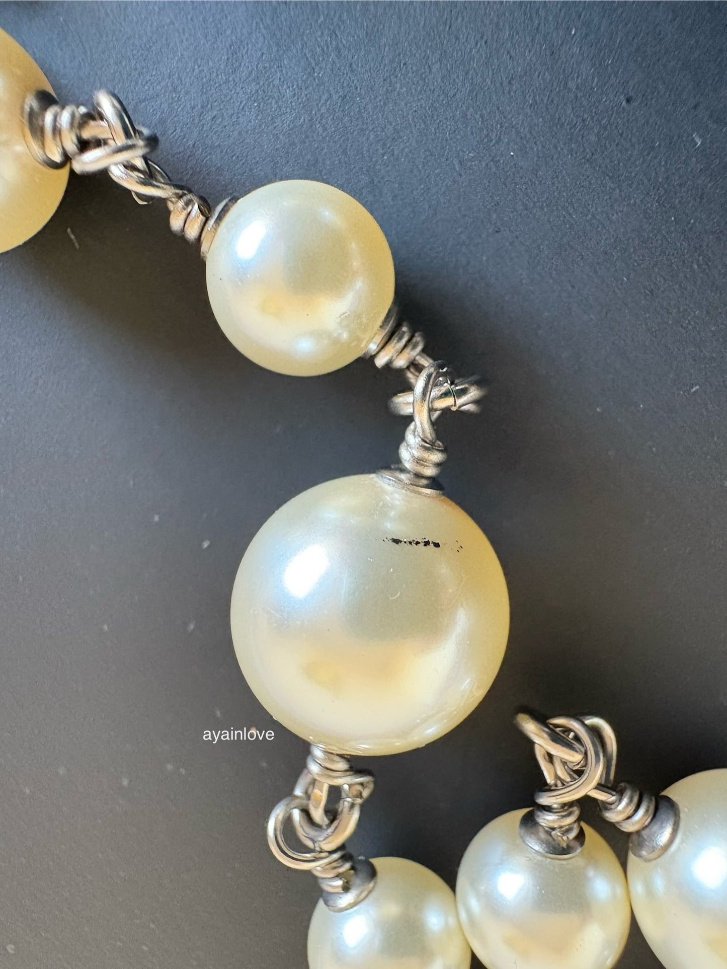CHANEL 18V Classic Pearl CC Long Necklace Silver Hardware
