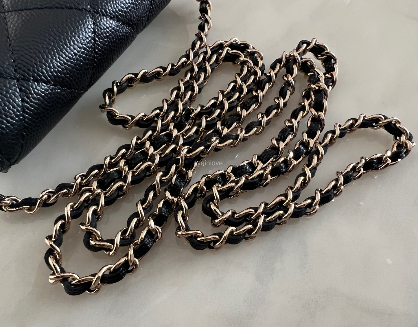 CHANEL Black Caviar XL Snap Card Holder on Chain Light Gold Hardware