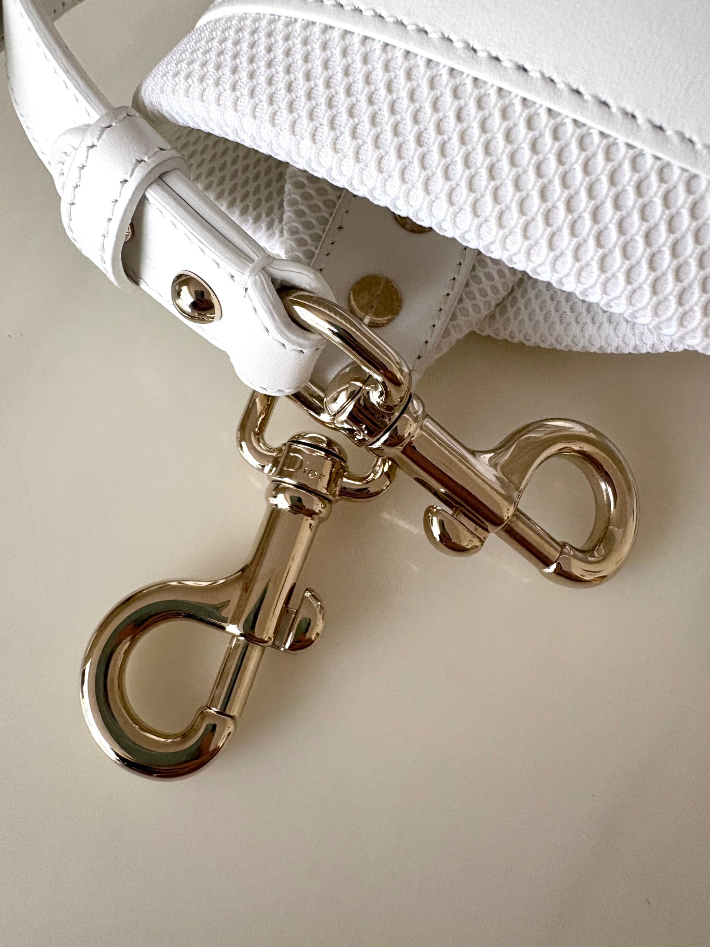 DIOR White Oblique Perforated Calfskin Medium Vibe Zip Bowling Bag Light Gold Hardware