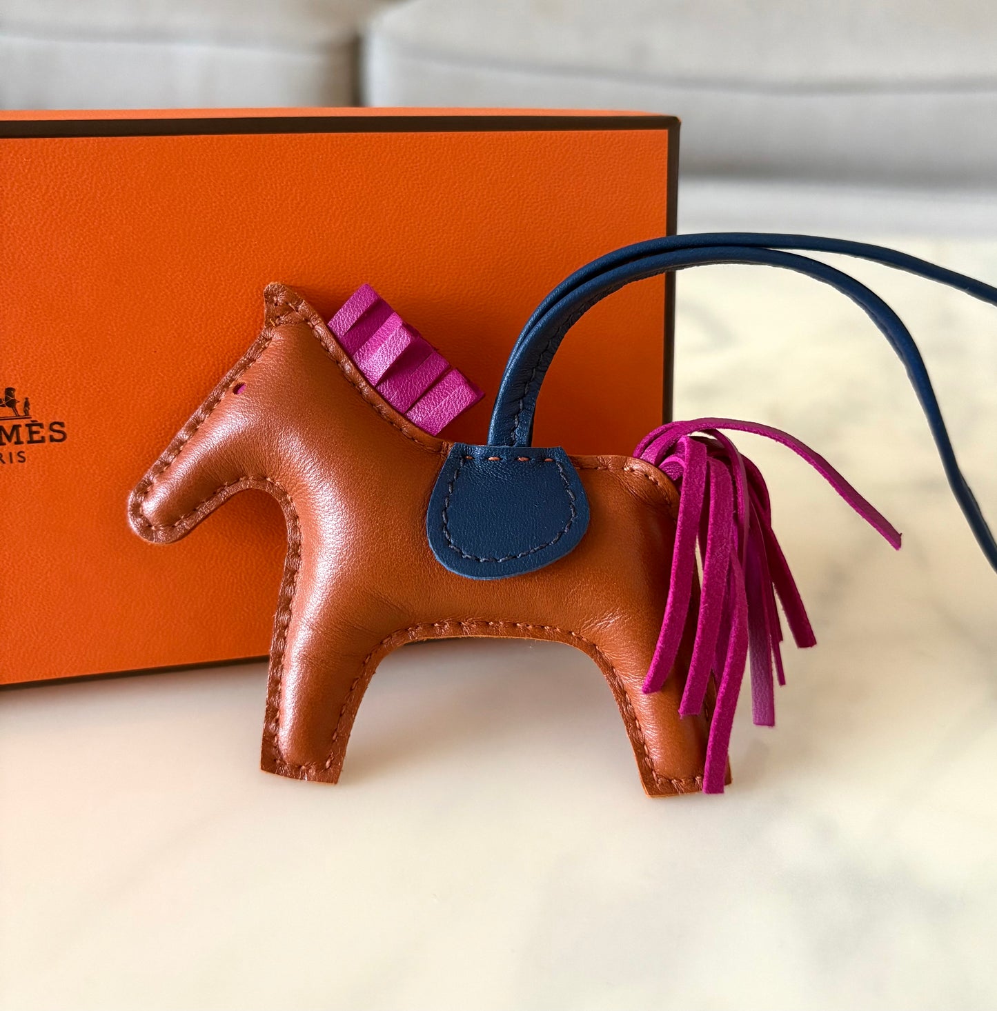 HERMES Rodeo PM Tricolour Pain D’epice/Rose Pourpre/Bleu de Malte Bag Charm