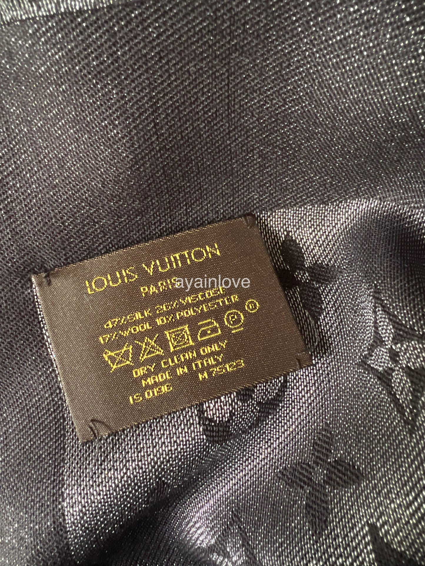 LOUIS VUITTON LV Monogram Shine Black M75123 Silk Wool Large Shawl Scarf Stole