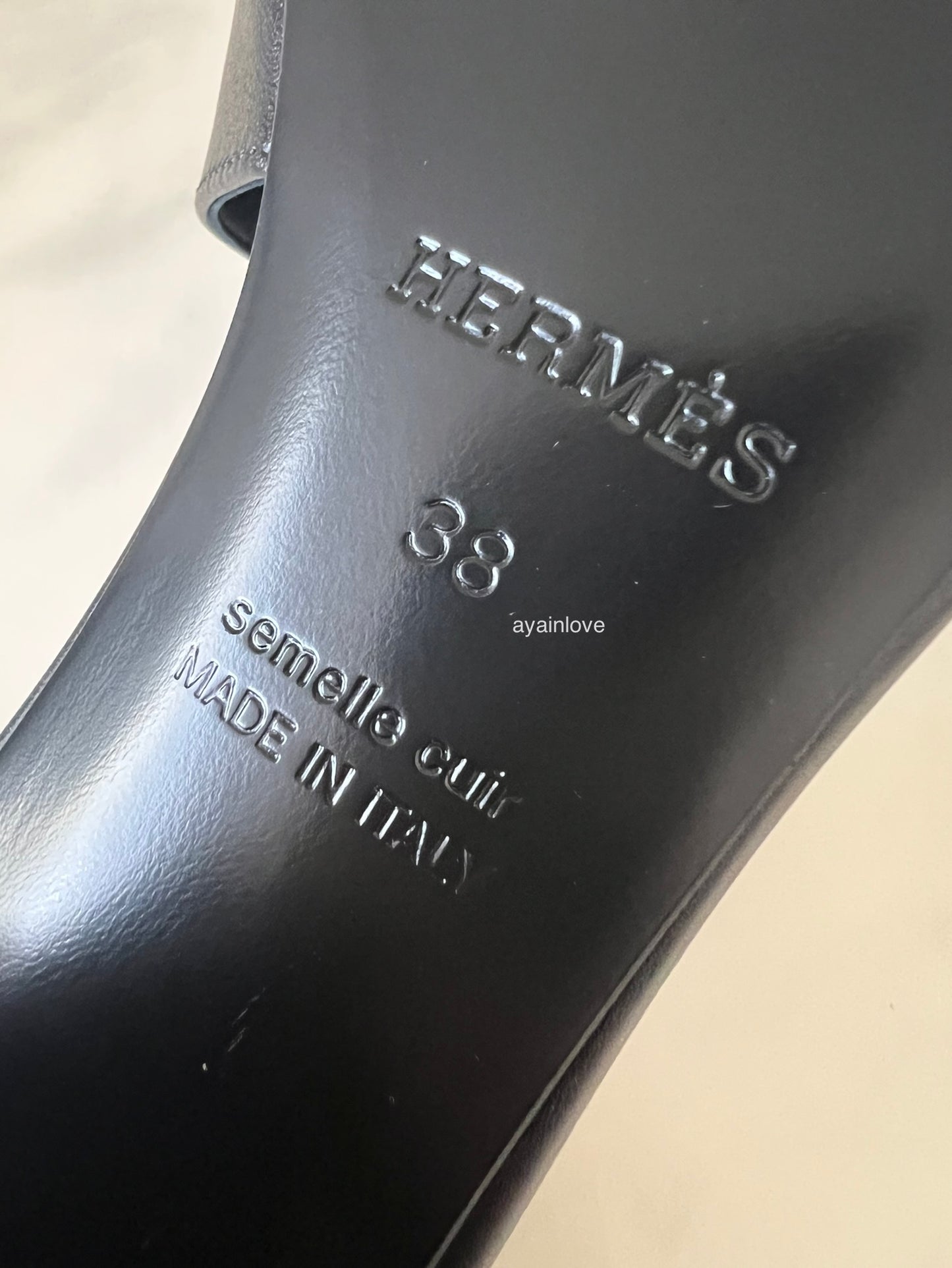 HERMES Black Noir Gigi Sandals 50 Gold Hardware Size 38 EU