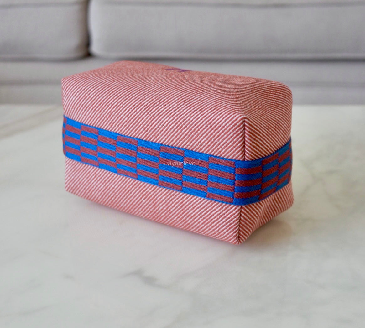 HERMES Bride-A-Brac Tomette Red Blue Wool H Natte Small PM Case Palladium Hardware