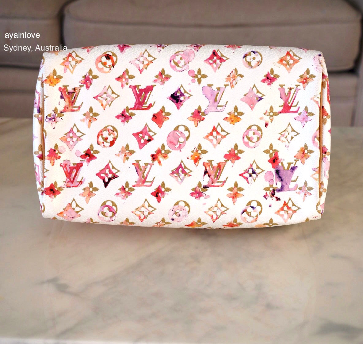 LOUIS VUITTON LV Watercolour Aquarelle White Monogram Canvas Classic Speedy 30 Bag