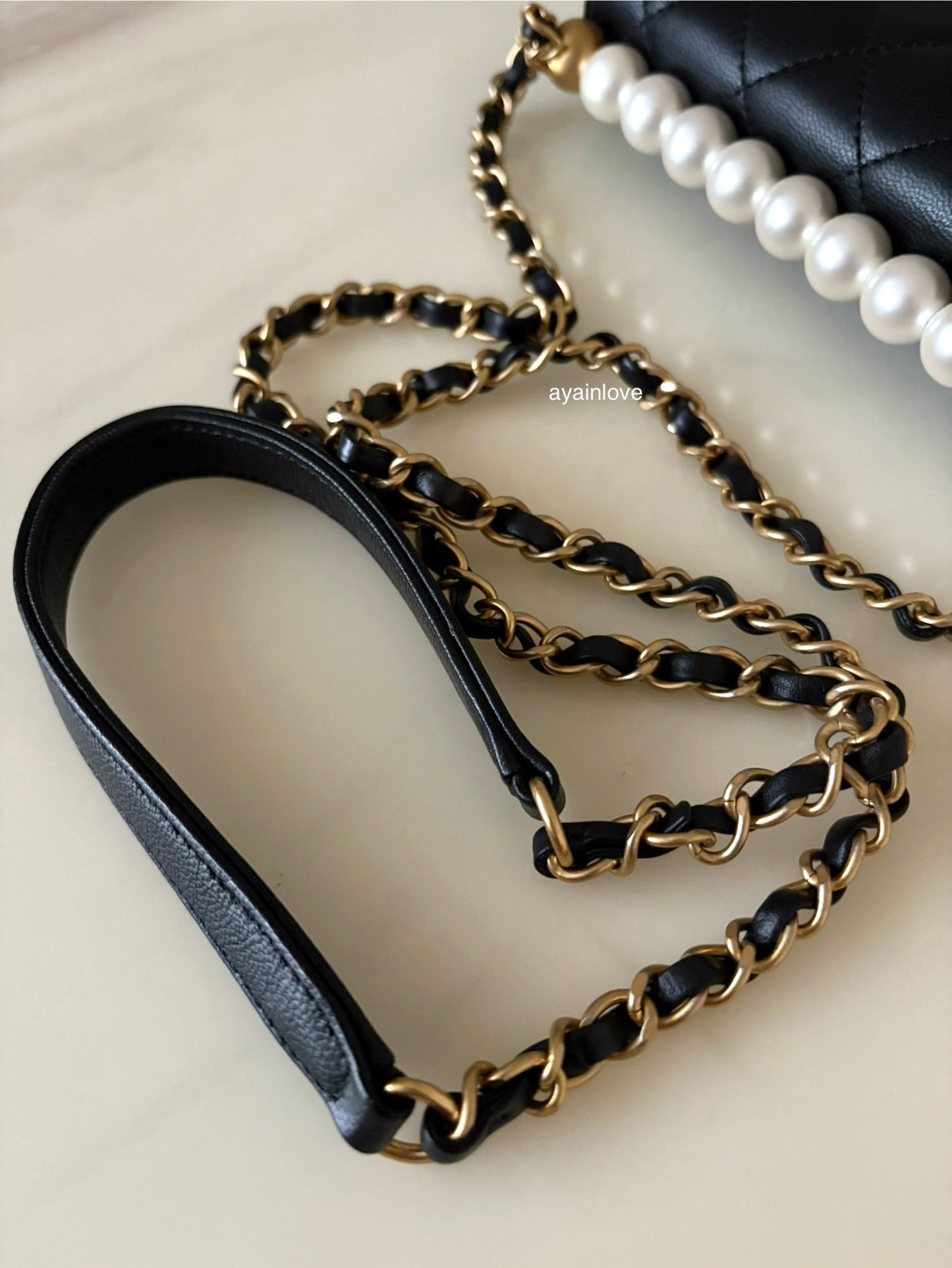 CHANEL 19S Chic Pearl Black Goatskin Flap Bag Gold Hardware