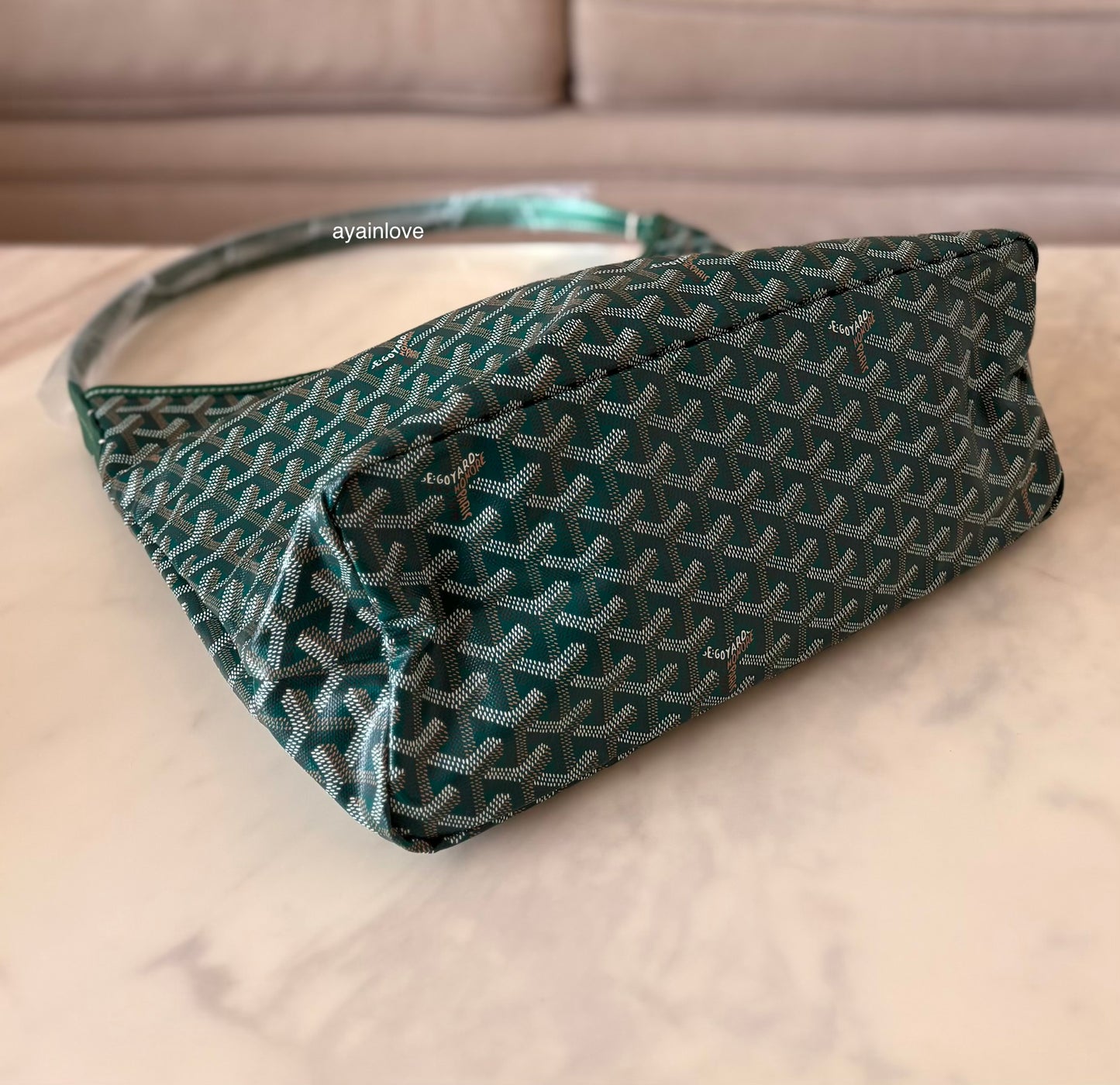 GOYARD Green Goyardine Hobo Boheme PM Bag with Blue Heart Stamp