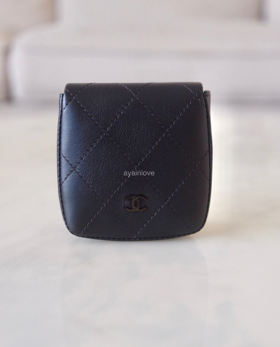 CHANEL 24S So Black Goatskin Square Pouch Coin Purse