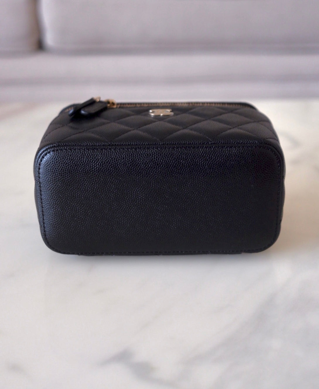 CHANEL Black Caviar Classic Rectangular Vanity On Chain Gold Hardware