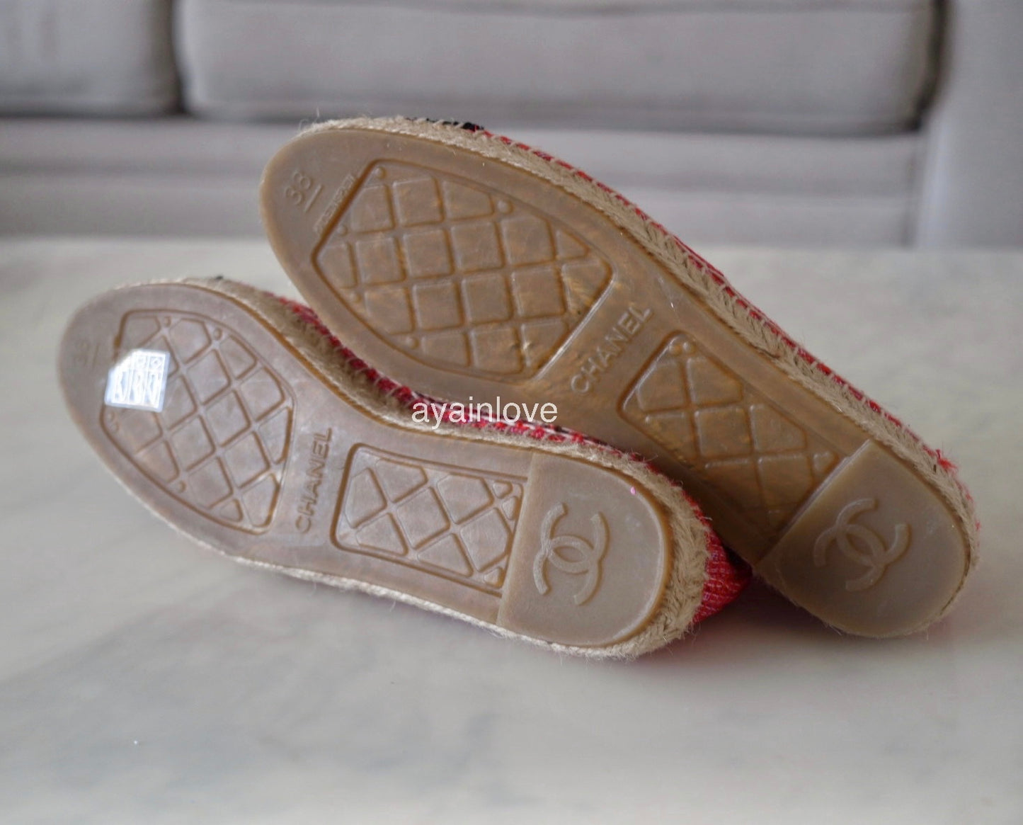 CHANEL Red Black Tweed Espadrilles Shoes Size 38 EU