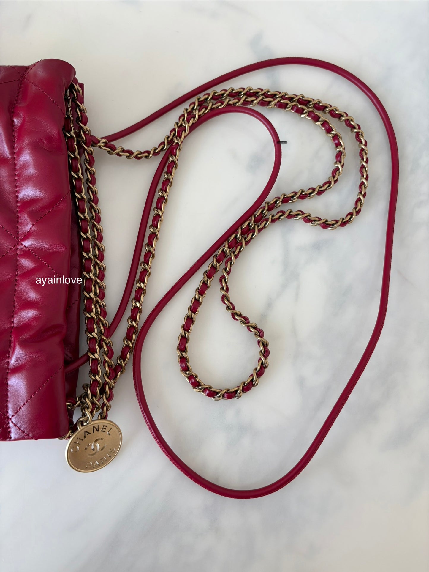 CHANEL Mini 22 Red Shiny Calf Skin Bag Gold Hardware