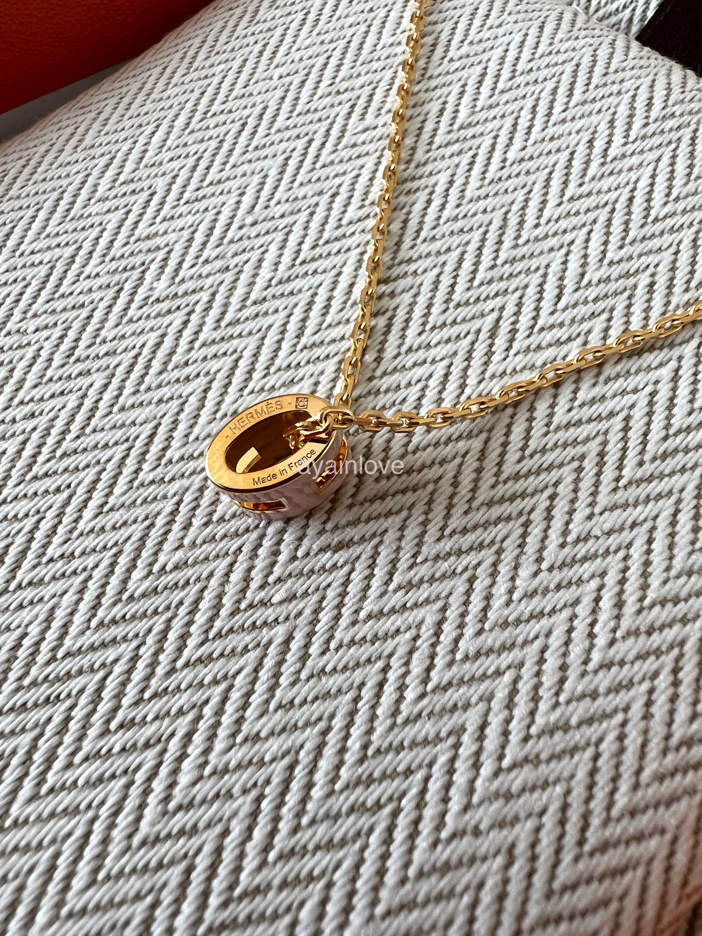 HERMES H Pop Mini Pink Rose Dragee Necklace Gold Hardware