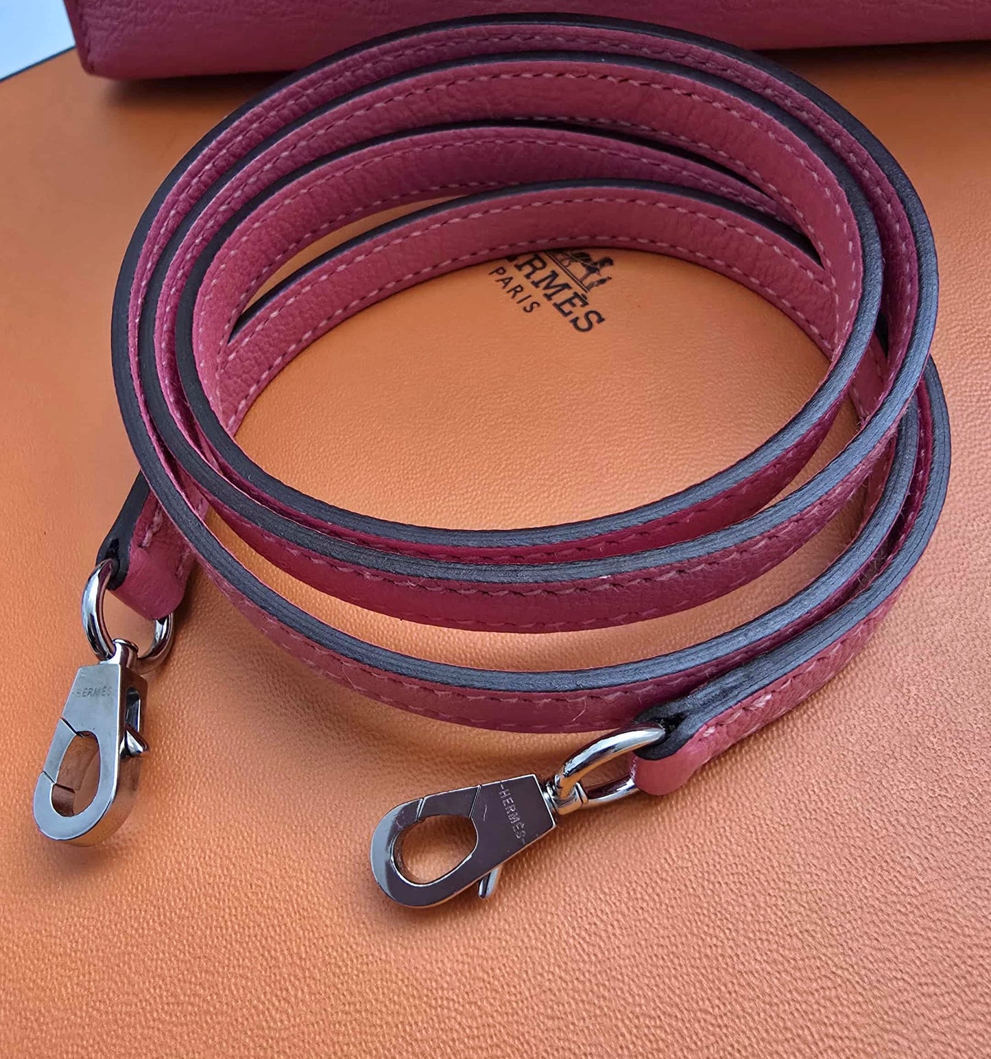 HERMES Mini Kelly 20 Pink Rose Lipstick Chèvre Mysore Palladium Hardware D Stamp