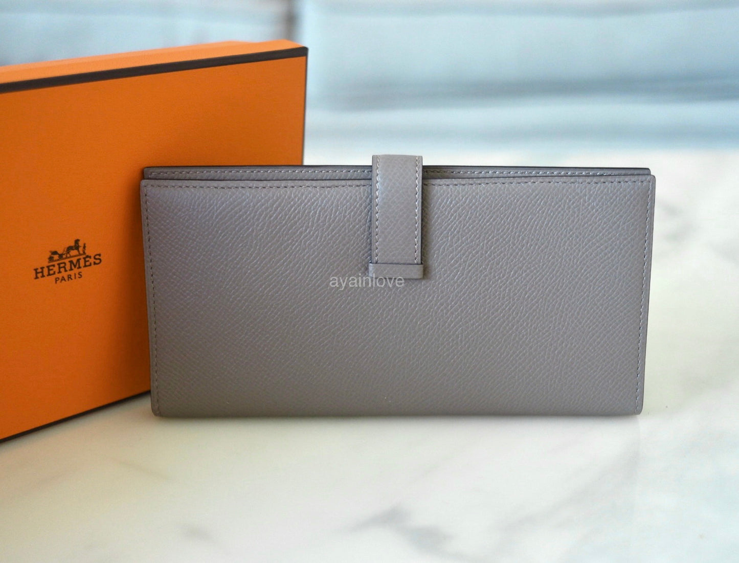 HERMES Bearn Wallet Epsom Gris Asphalt Gold Hardware A Stamp