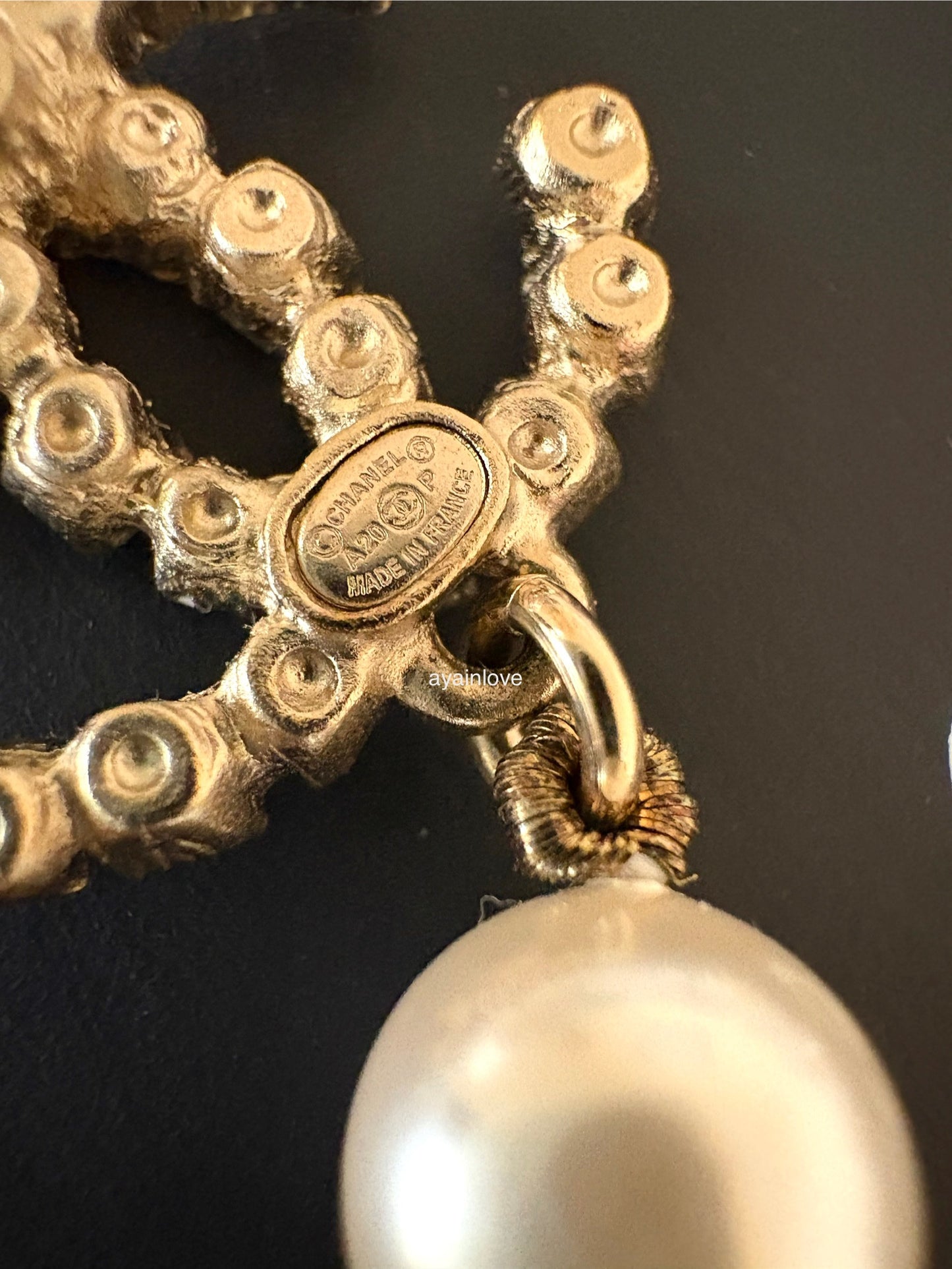 CHANEL 20P Pearl CC Crystal Drop Earrings Light Gold Hardware