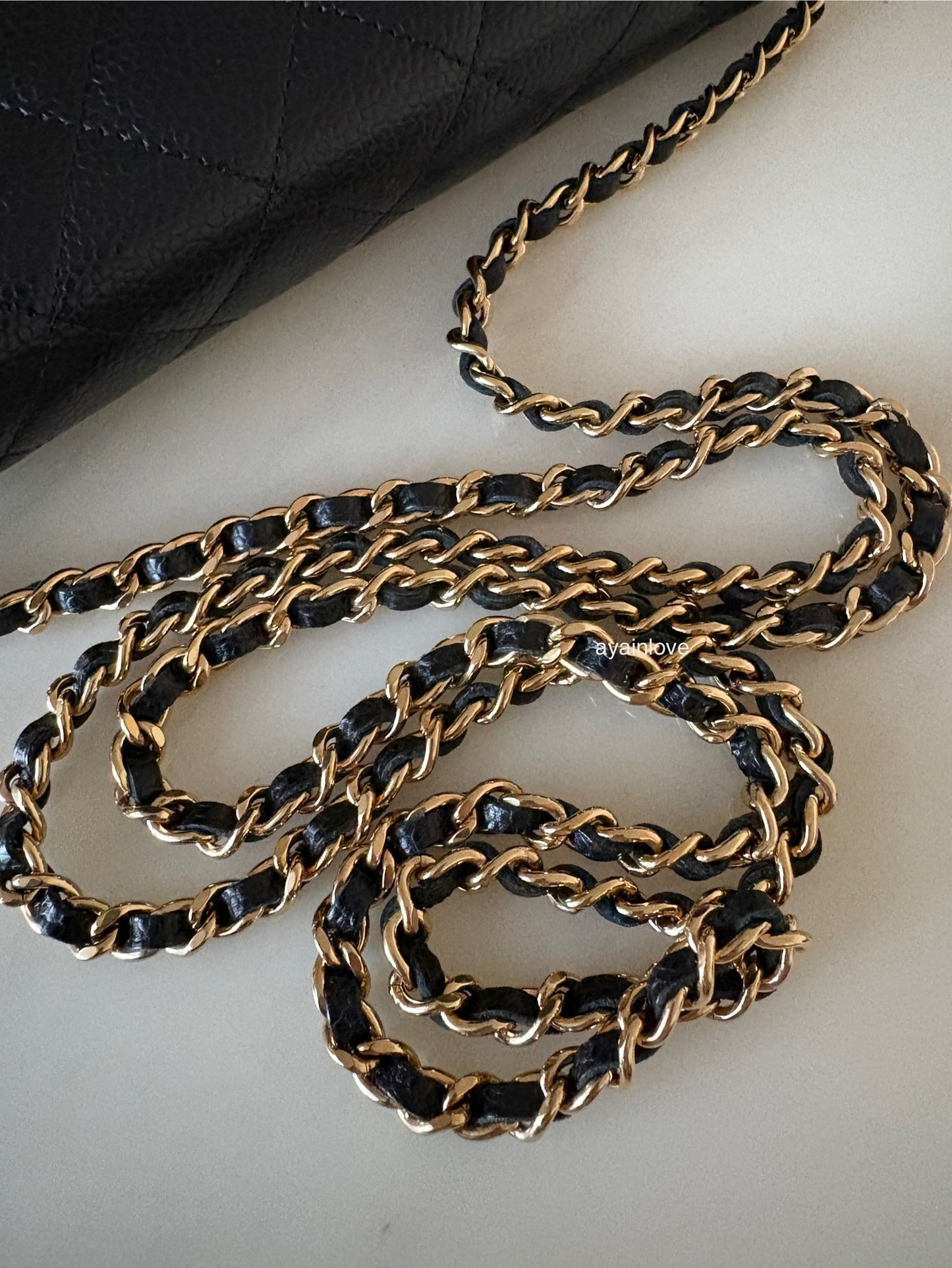 CHANEL Black Caviar Microchipped Classic Wallet On Chain Gold Hardware
