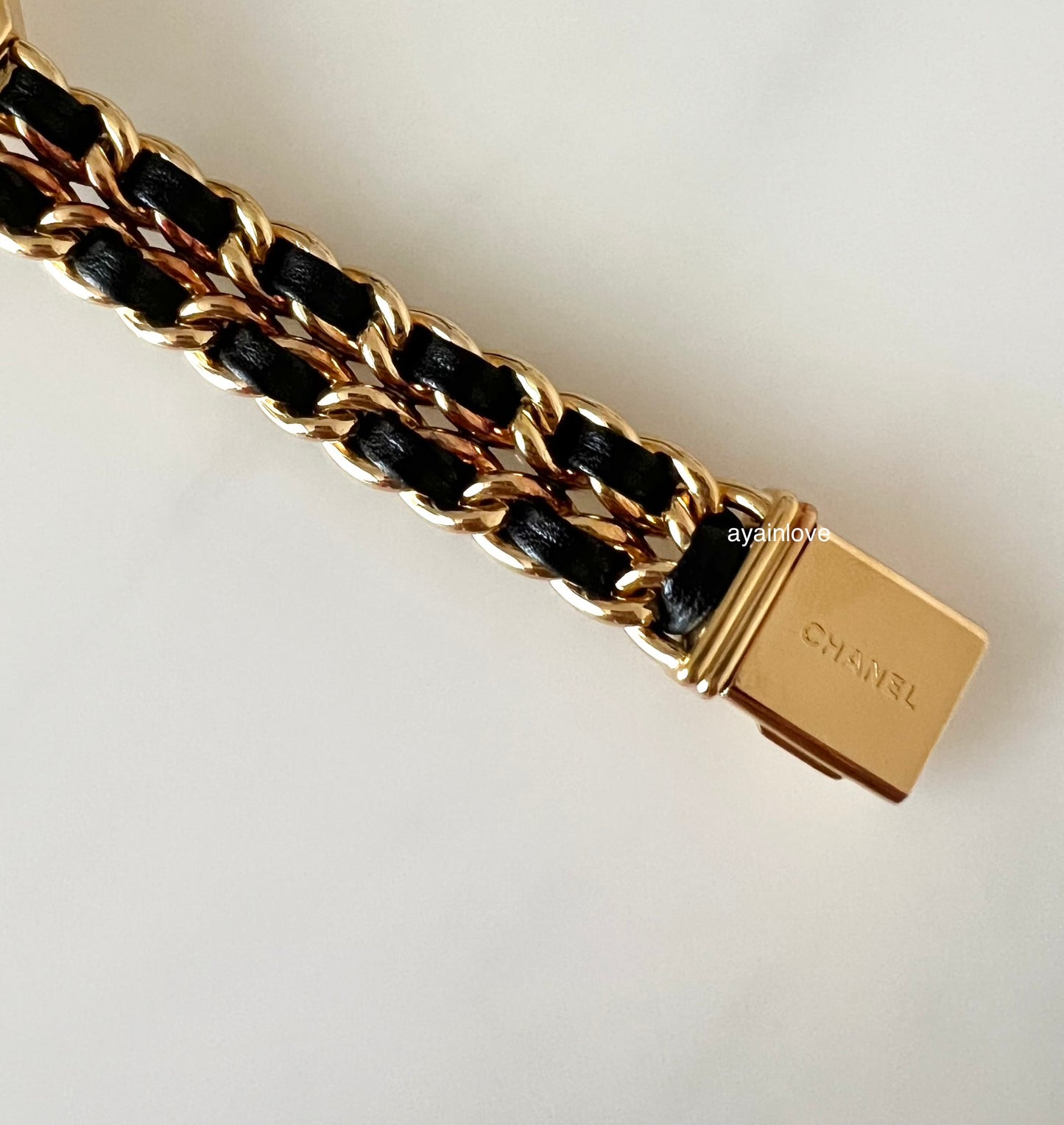 CHANEL 1987 Vintage PREMIERE Watch Black Leather and 24KT Yellow Gold Plated M Size