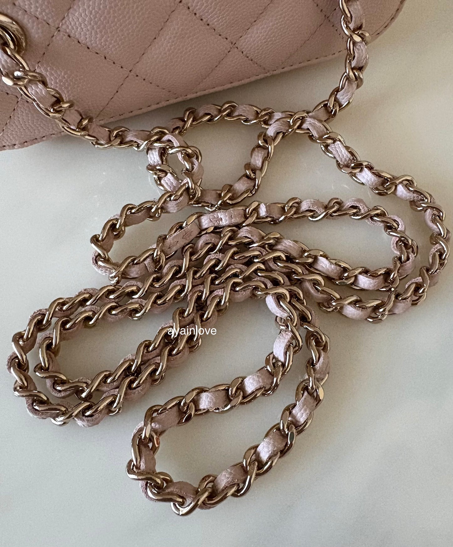 CHANEL 22C Light Beige Caviar Rectangular Vanity On Chain Light Gold Hardware
