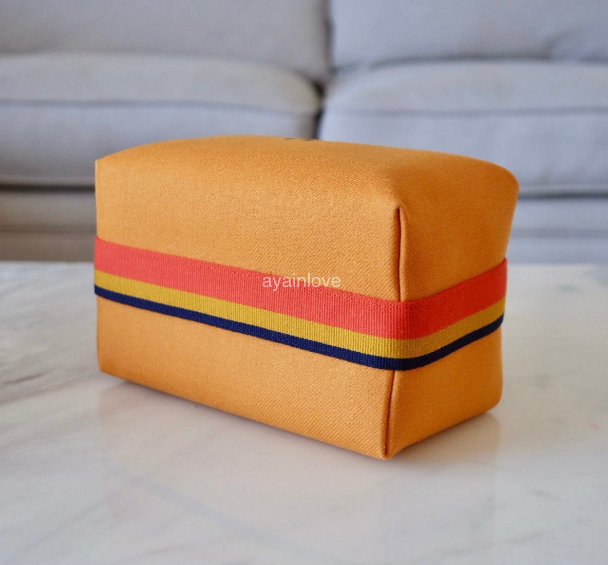 HERMES Bride-A-Brac Ocre Rocabar Wool Large Toilette Case Palladium Hardware